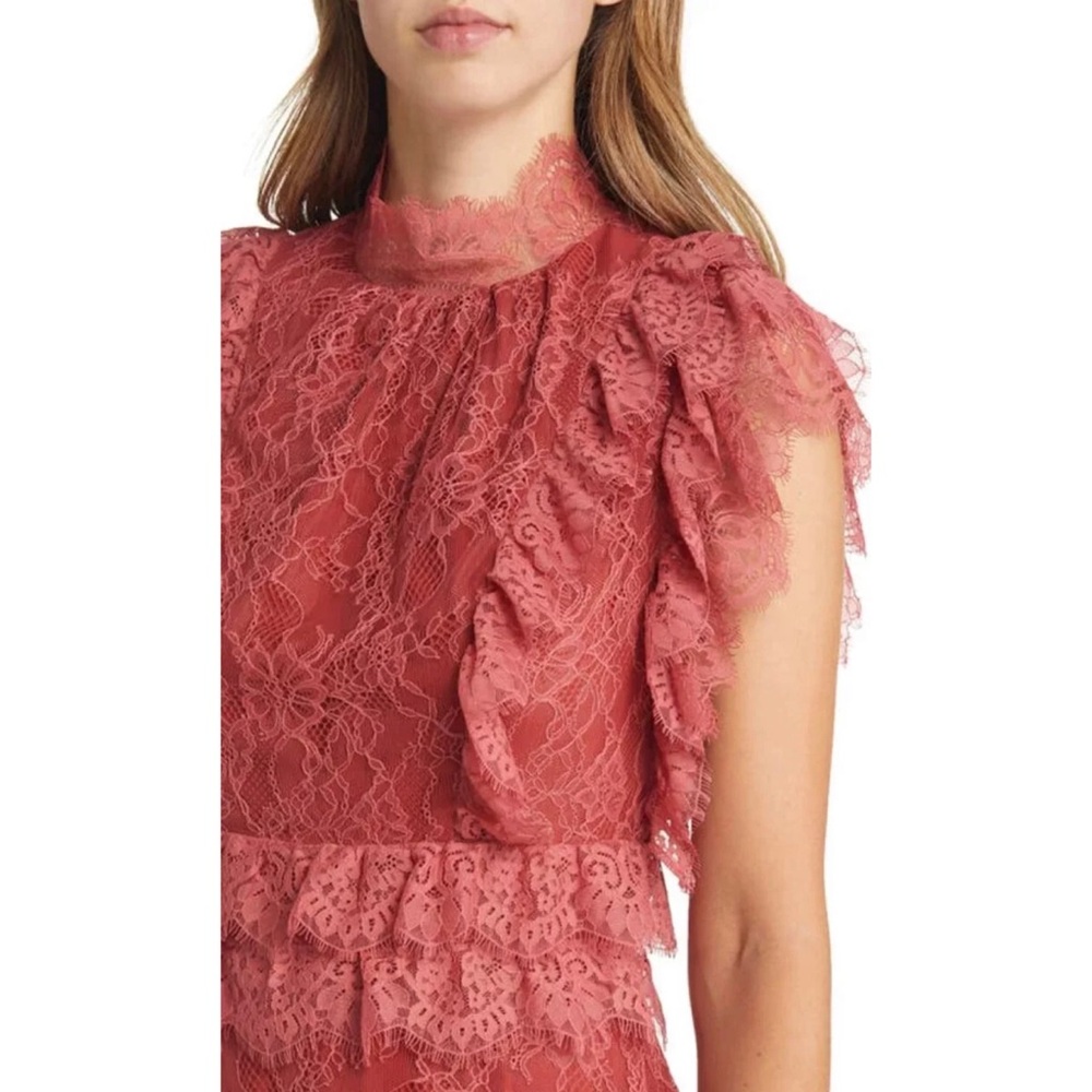 EYELASH-LACE MIDI-DRESS IN RUST - Picture 4 of 11